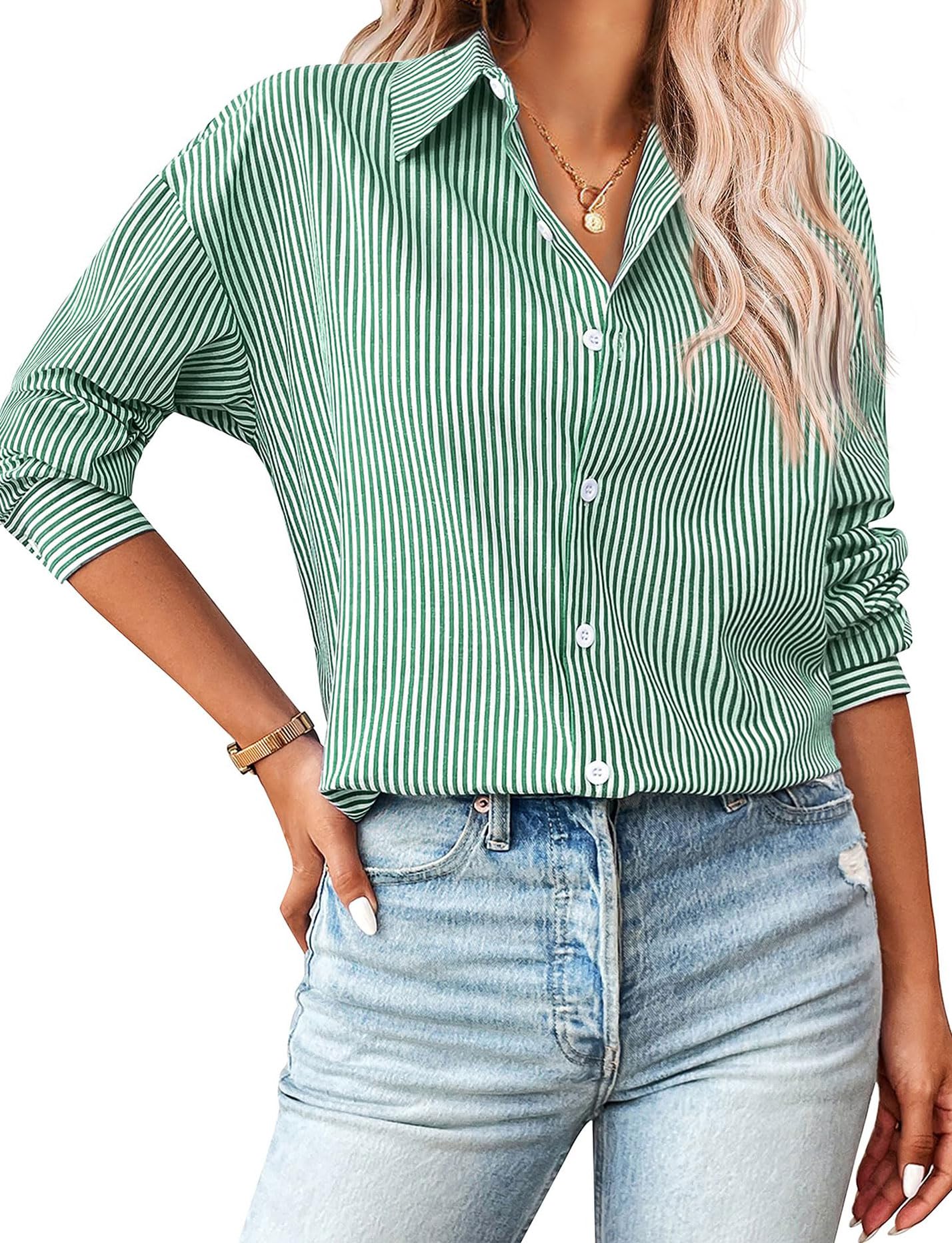 SPRING SEAON Womens Blouse Long Sleeve Chiffon V-Neck Button Down Shirt Casual O