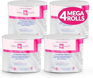 Sanitizing Wipes: 4000 Unscented Wet Wipes (8" x 6"): 4 Refill Mega Rolls for Floor Stand, Wall Mounted and Bucket Dispensers - For Gyms, Fitness Clubs, Schools, Commercial Facilities