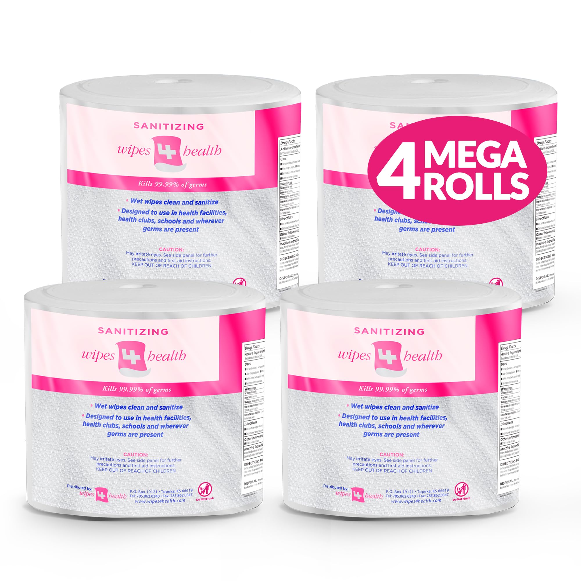 Sanitizing Wipes: 4000 Unscented Wet Wipes (8" x 6"): 4 Refill Mega Rolls for Fl