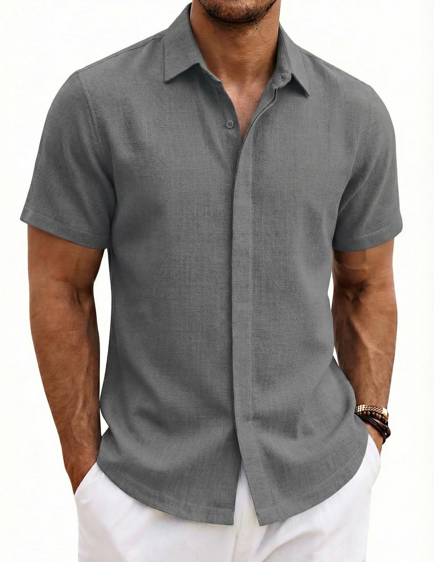 COOFANDY Men's Short Sleeve Cotton Summer Shirt Casual Men's Beach Holiday Comfo
