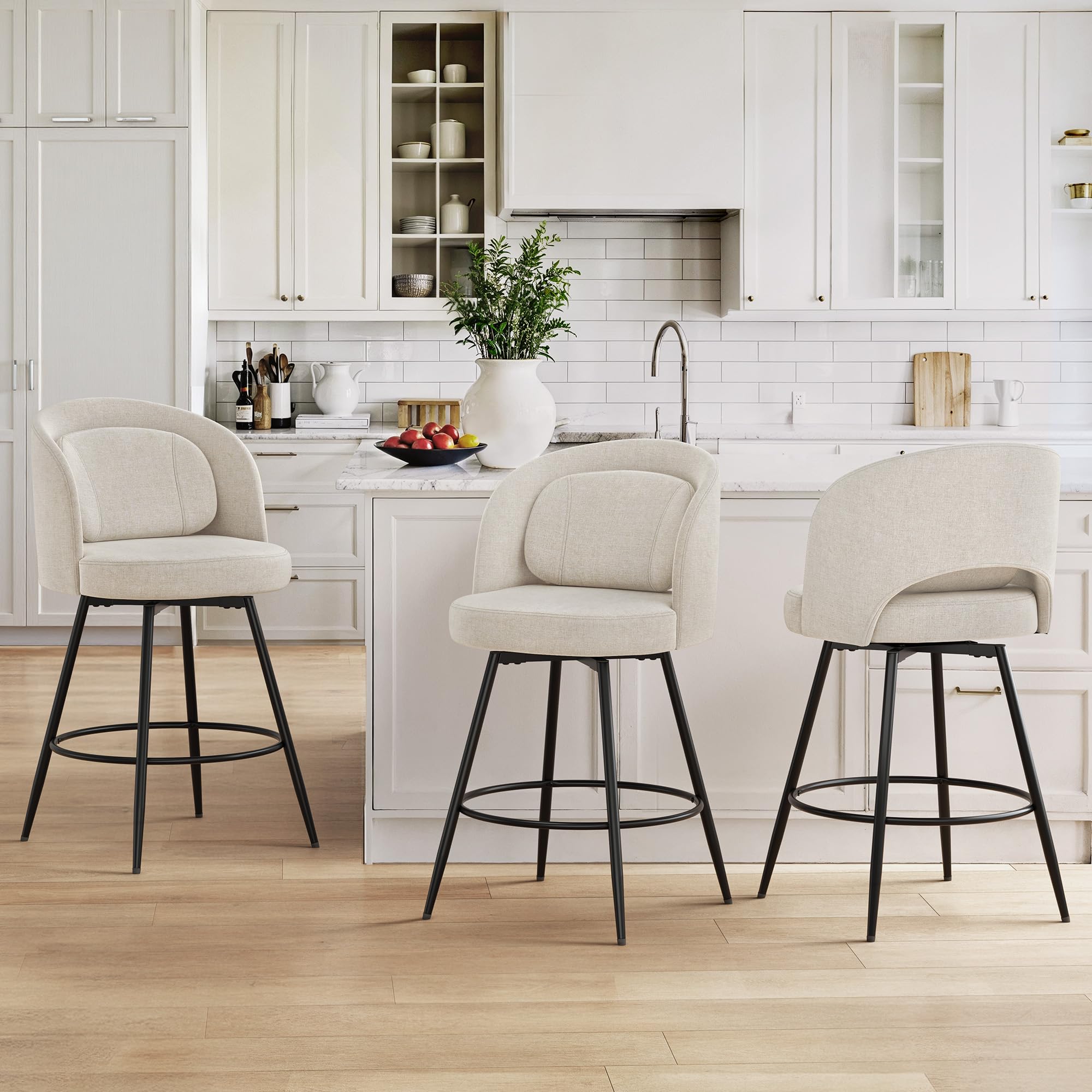 LUE BONA 26''H Swivel Bar Stools Set of 3,Counter Stools with Ergonomic Lumbar S