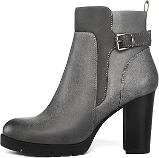 mysoft Stivaletti da donna Tacco spesso impilato con cerniera Stivaletti, Grigio, 38.5 EU