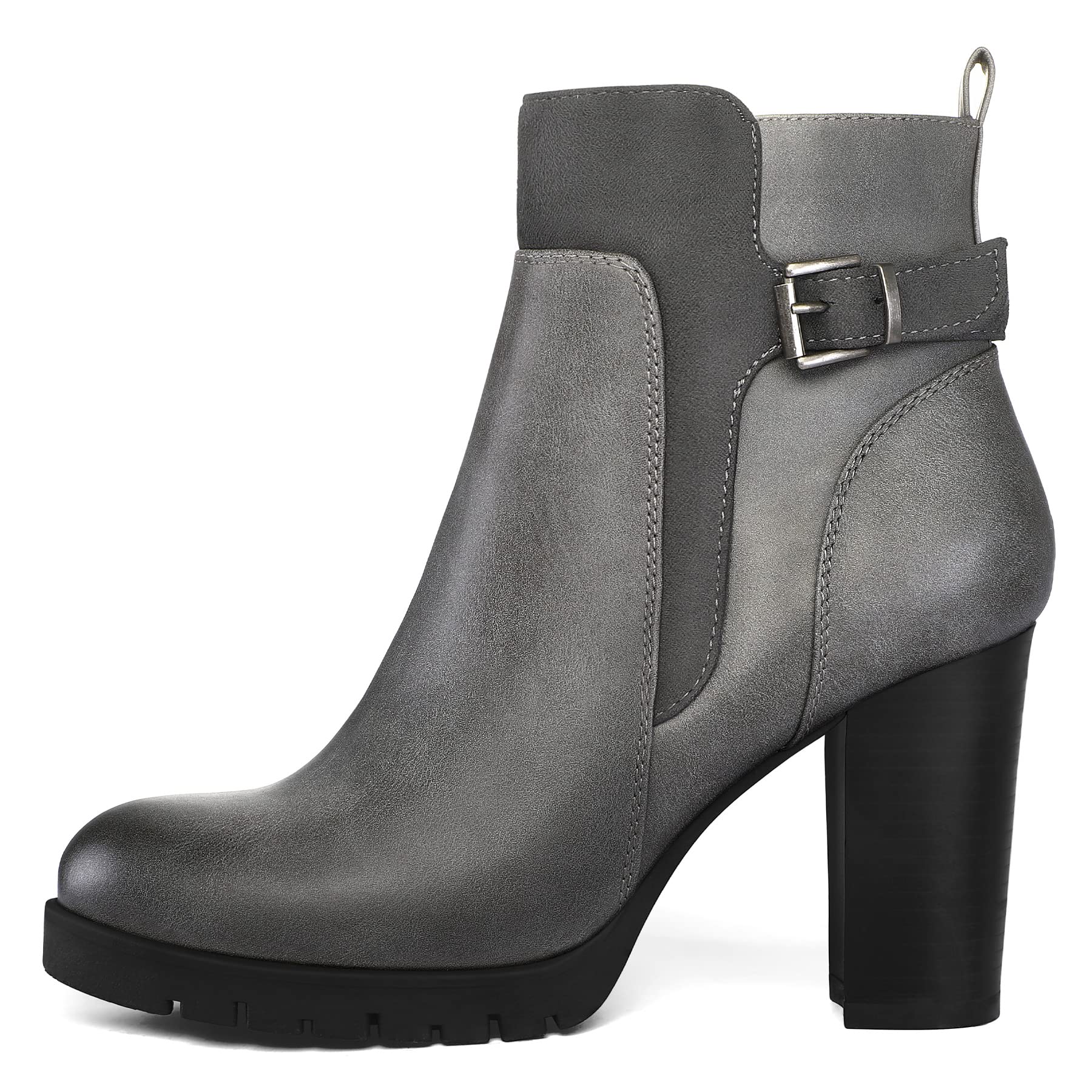 mysoft Stivaletti da donna Tacco spesso impilato con cerniera Stivaletti, Grigio