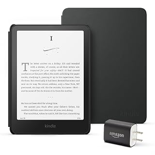 Amazon Kindle Paperwhite Bundle: Includes, Amazon Kindle Paperwhite 16GB | Plant-Based Leather Cover | Black, & Power Adapter