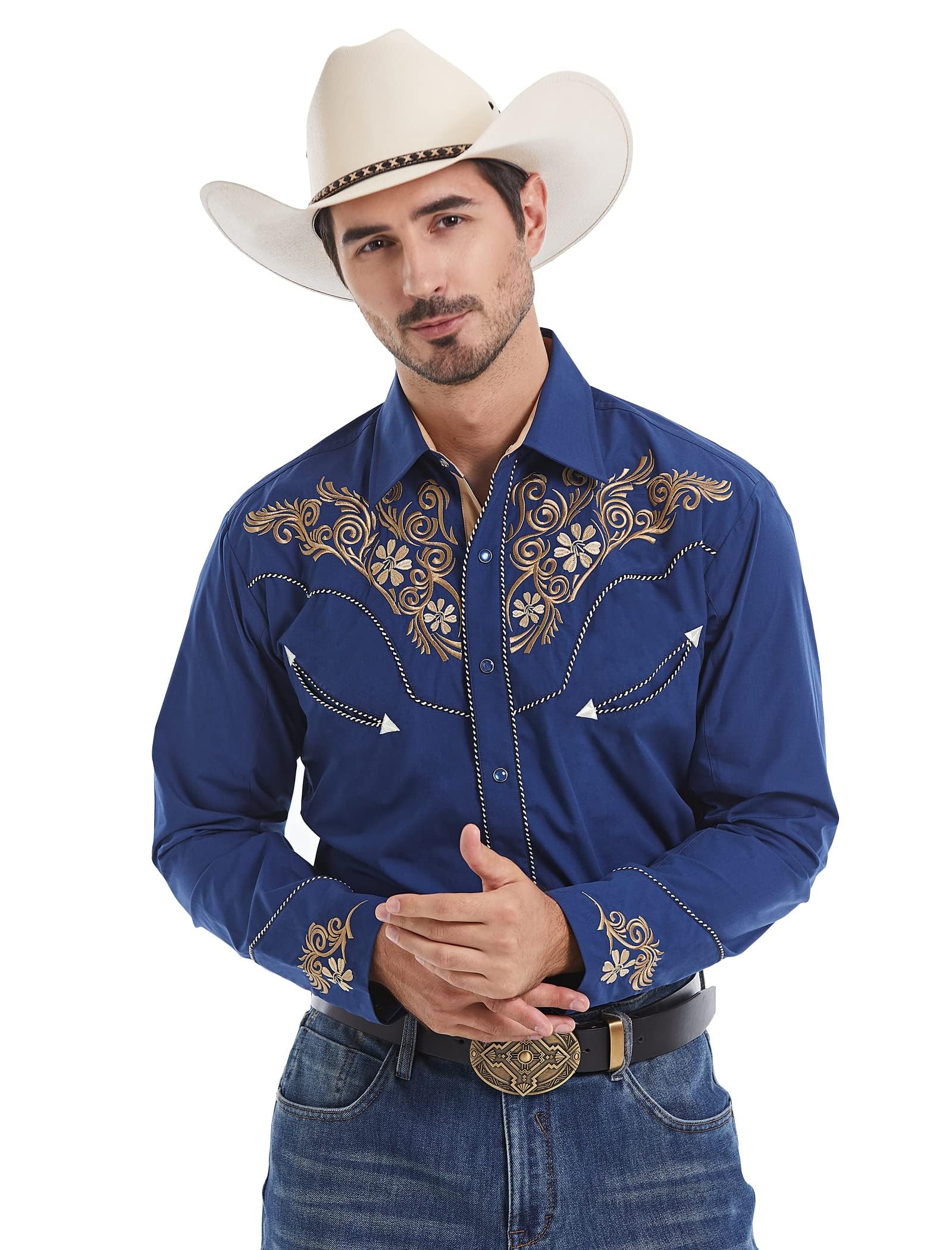 EL PIONERO Men's Western Shirt Long Sleeve Embroidered Cowboy Casual Snap Button