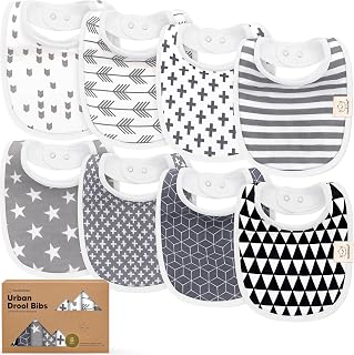KeaBabies 8-Pack Organic Baby Bibs for Drooling and Teething (Grayscale)