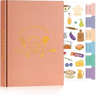 Lanpn A5 Blank Recipe Book Cookbook for 70 Recipes, Leather Cover Waterproof Empty Cooking Journal to Write in Your Own Recipes, Recipe Notebook with Stickers to Organize Your Family Recipes, Rose