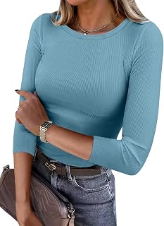 ANRABESS Top da donna a maniche lunghe a 3/4 in maglia a coste camicie aderenti t-shirt basic abiti autunnali 2025 moda Y2K vestiti