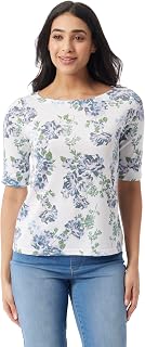 Gloria Vanderbilt Women's Alanis Boat Neck Knit Tee Shirt with Elbow Sleeves Standard Alanis Boat Neck Knit Tee Shirt with Elbow Sleeves Standard