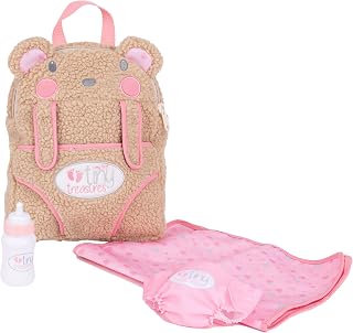 My First Tiny Treasures Bear Hug Changing Bag, Doll Carrier & Accessories | Baby Doll Accessories including Backpack, Changing Mat, Nappy & Bottle For 36cm Dolls