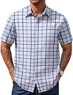 COOFANDY Mens Plaid Button Down Shirts Short Sleeve Casual Summer Shirt Wrinkle Free Dress Shirts with Pocket