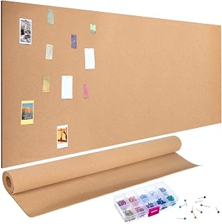 Seajan 3mm Cork Board Roll, 4 x 8 ft Thick Cork Roll, with 500 Push Pins | Brown Board Multipurpose for Crafts Walls Bulletin Photo Organize Decor Office Home School Supplies, Multicolor Pins