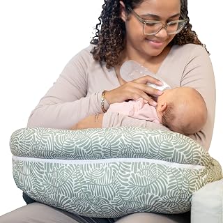 Boppy Complete Nursing Pillow, 2-in-1 Feeding Pillow with Bolster &amp; Belt | 2-in-1 Versatility, Closecomfort Design for No Slipping or Gaps, Padded Removable Belt, Wash &amp; Dry Cover - Green Sage Vines