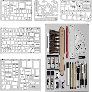 Nicpro 30PCS Professional Drafting Tools & Geometry Set with Case | Architect Protractor Set, Metal Mechanical Pencil Pen, Scale Metal Ruler, 5 Drawing Templates for Interior Design House Plan