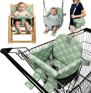 ChildLike Shopping Cart Seat for Baby&amp;High Chair Cover-Sage Green Rainbow | High Chair &amp; Grocery Cart Seat Protector, Water-Resistant Cart Cover with Grocery Carts &amp; Swings