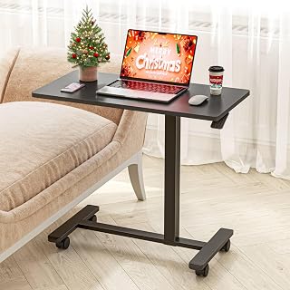 Dripex Mesa Auxiliar con Ruedas - Altura Regulable para Ordenador Portátil, Escritorio de Madera, Sofá, Mesita de Noche, Café - para Dormitorio, Salón - Color Negro