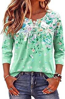 Zeagoo 3/4 manica donna top elegante casual 2026 scollo a V t-shirt camicette floreale estate lavoro di base tees