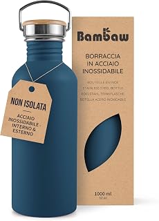 Bambaw Steel Water Bottle 1 Litre Non Insulated Blue Water Bottle Gym Sports Bottle - Night Blue