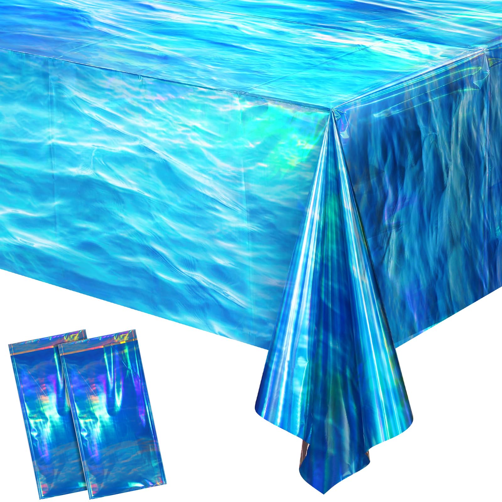 2 tovaglie in plastica usa e getta con onde dell'oceano iridescenti, rettangolar