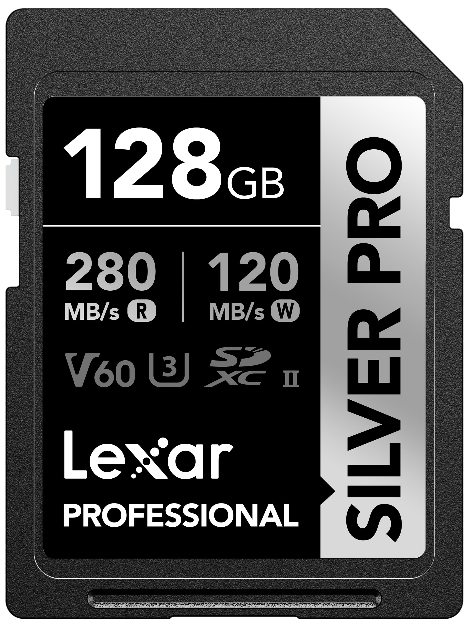 Lexar 128GB Silver PRO SD Memory Card, 280MB/s Read, 4K, V60, U3, UHS-II | Compa