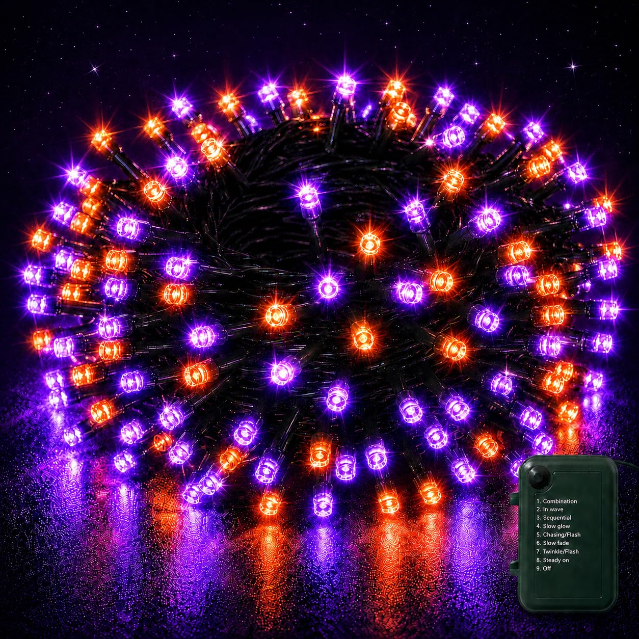 LEEDLIT Halloween Fairy Lights - 20m 200LEDs Orange&Purple Battery Lights | 8 Mo