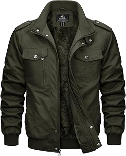 MAGCOMSEN Men's Warm Fleece Winter Jacket Military Bomber Jacket Casual Work Jacket with Multi Pockets