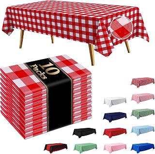 10 Pack Red and White Checkered Disposable Tablecloth