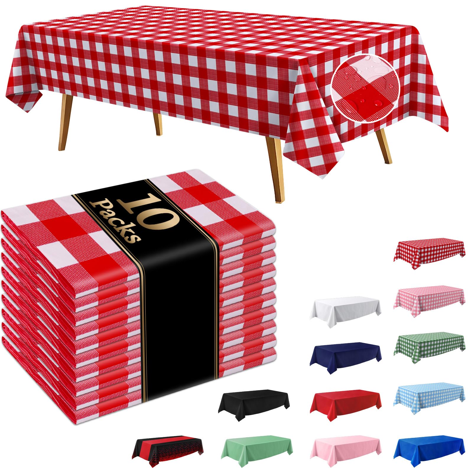 10 Pack Red and White Checkered Disposable Tablecloth