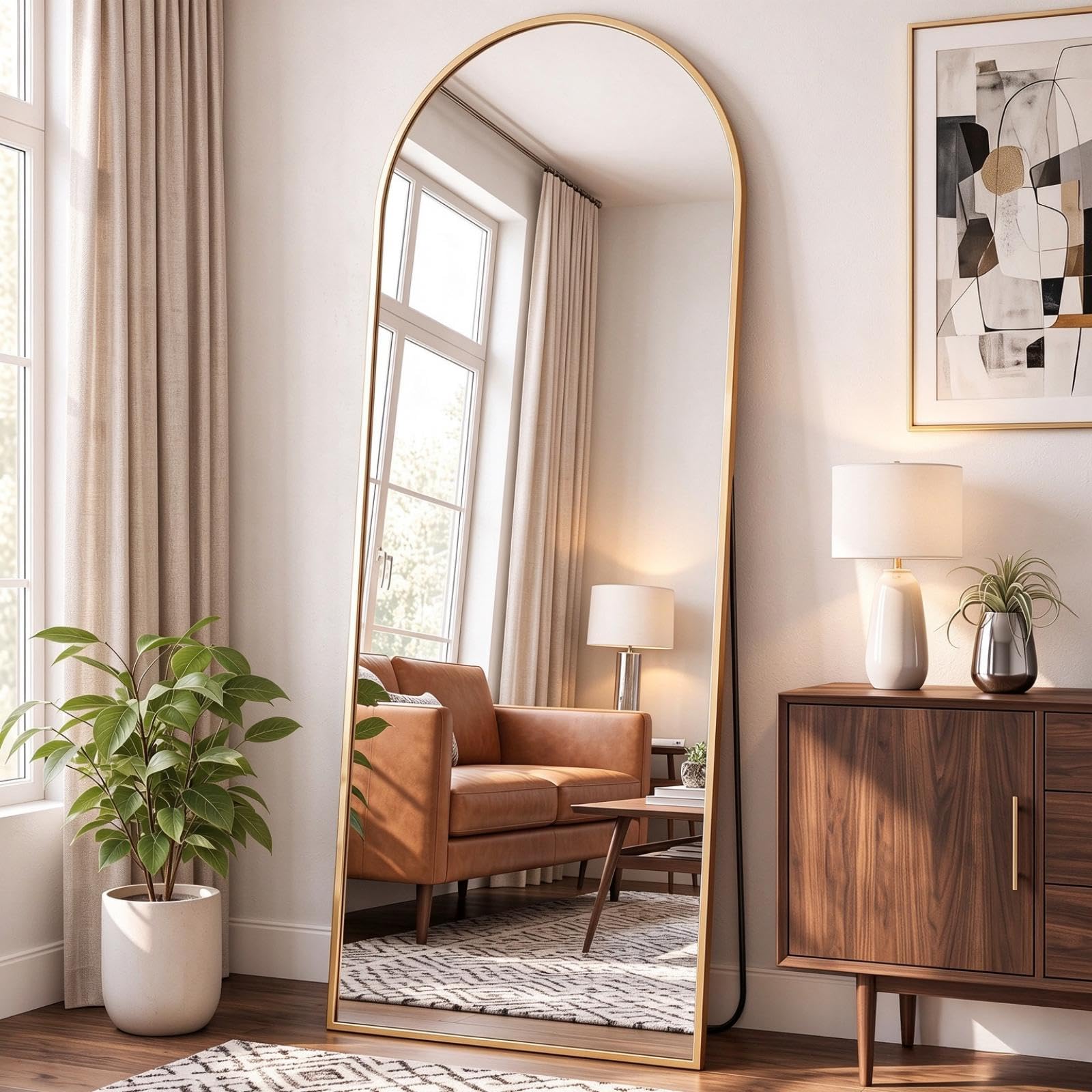 DUMOS 64"x21" Arched Full Length Mirror with Stand, Full Body Floor Mirror | Sha