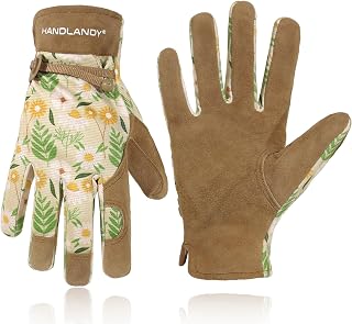 GIAMZONP Work Gloves for Women and Ladies, Leather Gardening Gloves Flexible Mechanic Working Gloves