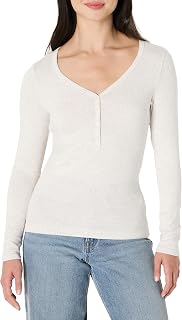 Amazon Essentials Womens Ribbed Knit Long Sleeve Henley Slim Fit T-Shirt