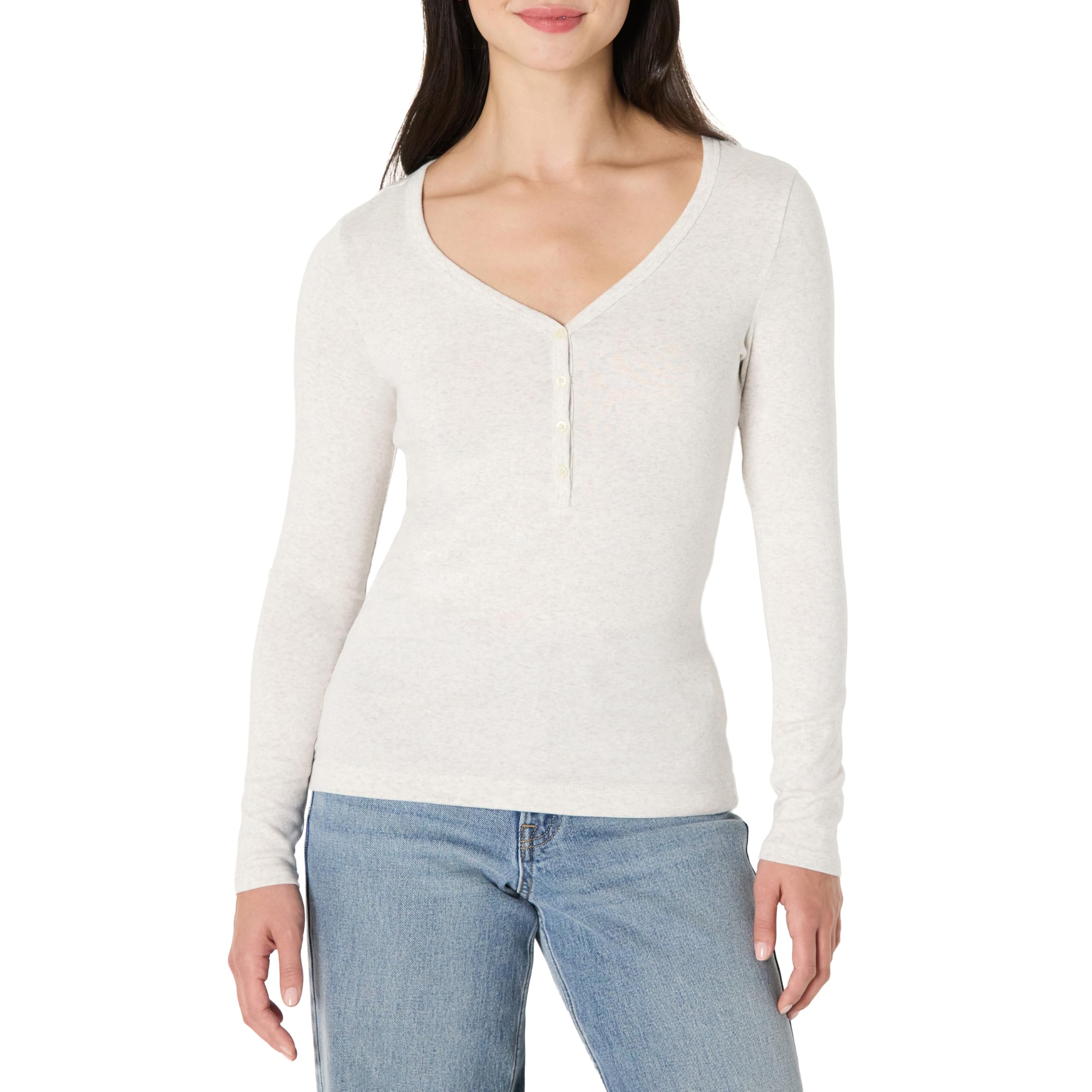 Amazon Essentials Womens Ribbed Knit Long Sleeve Henley Slim Fit T-Shirt