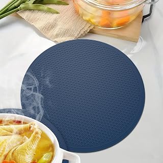 Trivet for Hot Dishes - Silicone Pot Holders and Kitchen Mat Set, Desk Mats for Countertops, Flexible, Easy to Wash and Dry - Navy Blue