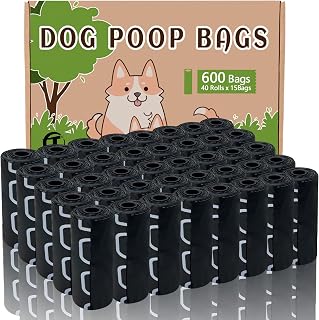 AiTodos® 600 Dog Poo Bags, 31 x 22 cm, Polyethylene, Black, 40 Vol. × 15