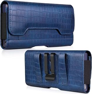 ACCKUO Leather Phone Holster with Strong Metal Belt Clip and Card Holder Compatible with iPhone 17 Pro Max, Samsung Galaxy S26/S25/S24/S23/S22/S21 Ultra A17 A16 for Everyday Protection, XL -Blue