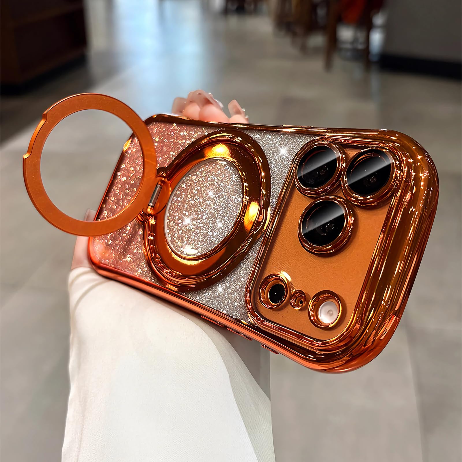 LXK 360 Spin Magnetic Stand for iPhone 18 Pro Max Case Glitter Bling Card