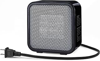 Amazon Basics Ceramic Portable Mini Space Heater for Office Desk, Indoor Use, Fast Heating, 500W, With Tip-Over Protection, Lightweight 1.4 lbs, Black, 5.87"D x 3.15"W x 5.95"H