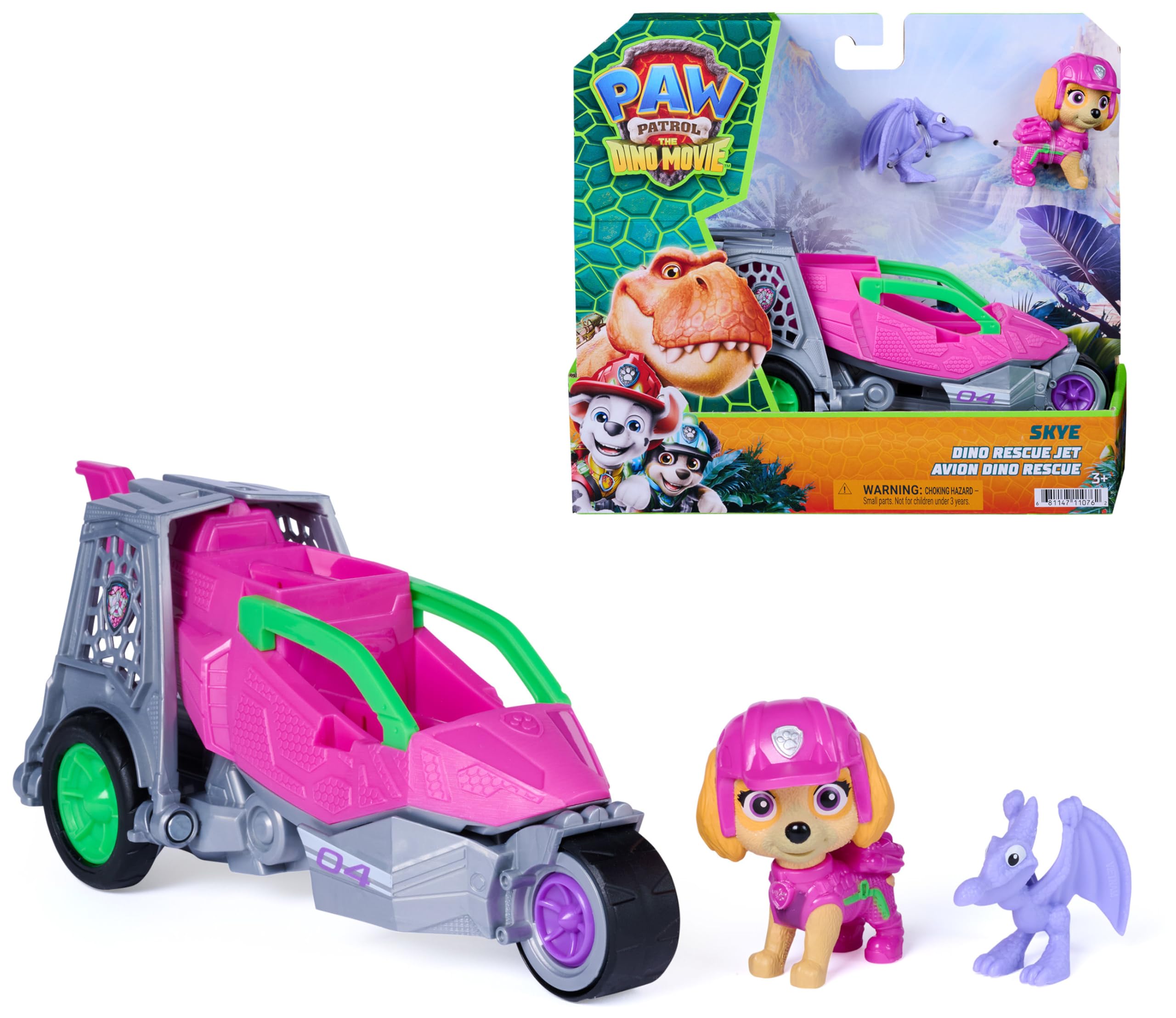 Paw Patrol: The Dino Movie, Skye Dino Rescue Jet & Action Figure Set | Action Re