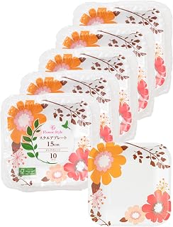 Strix Design Paper Plates Disposable Square 50 Sheets (10 x 5 Pack) 15cm Exotic Flower Pink Flower Style Square Plate Pink Orange Floral Fancy Party Event Cafe