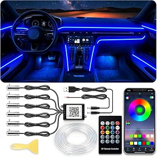 Jushope Car Interior LED Lights, RGB Fiber Optic Ambient Lighting Kit | Wireless APP & RF Remote Control, 16 Million Colors, Music Sync, 6 LED 315 inches Fiber Optic, USB or Hardwire
