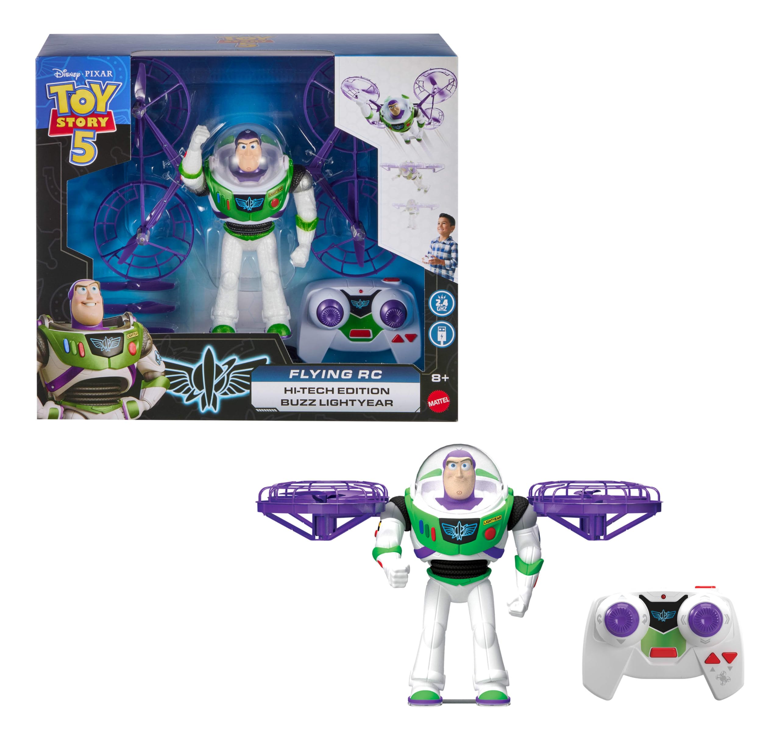 Mattel Disney and Pixar Toy Story 5 Flying RC, Hi-Tech Edition Buzz Lightyear Re