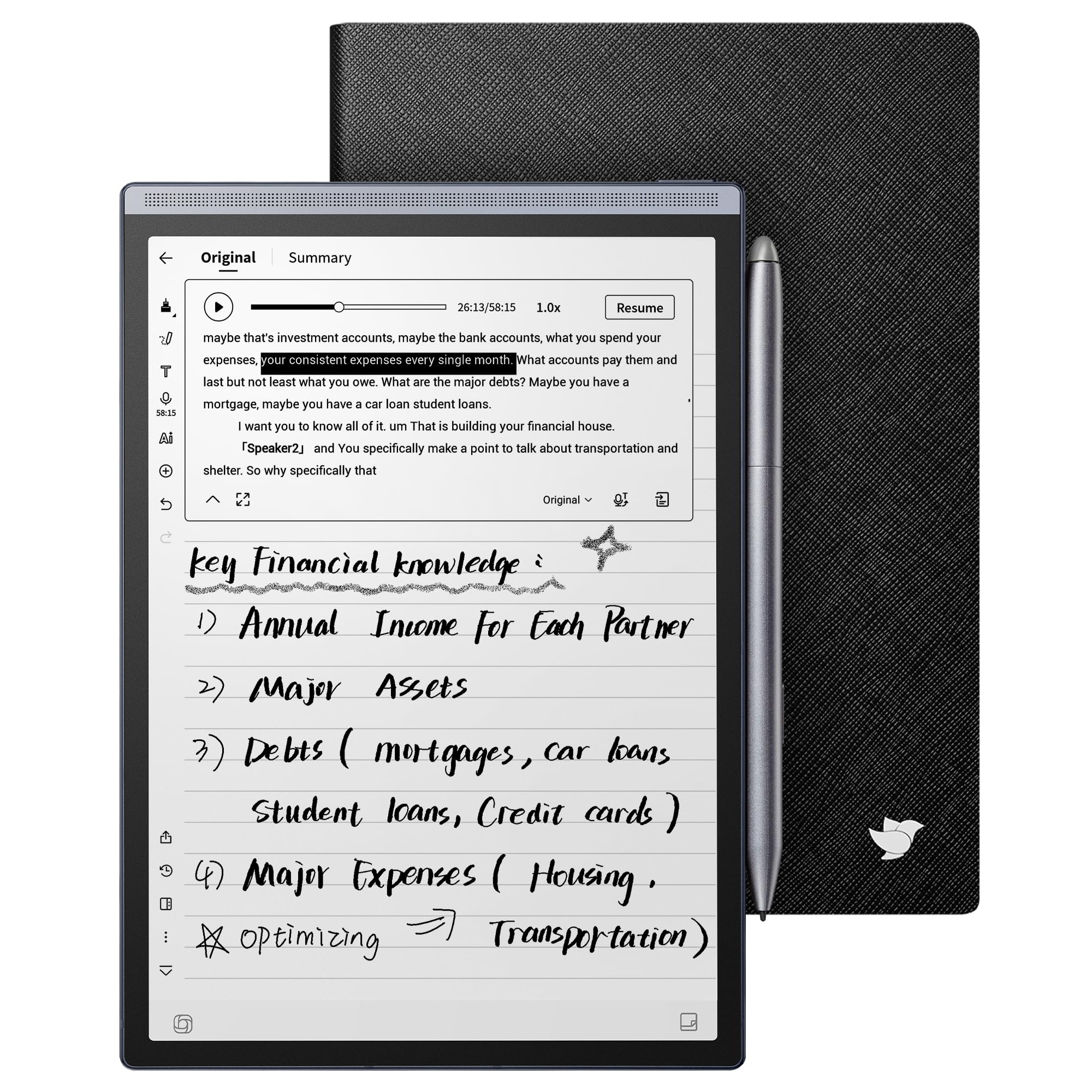 iFLYTEK AINOTE Air 2 Bundle with Black Folio Case, 8.2-inch Tablet | AI meeting 
