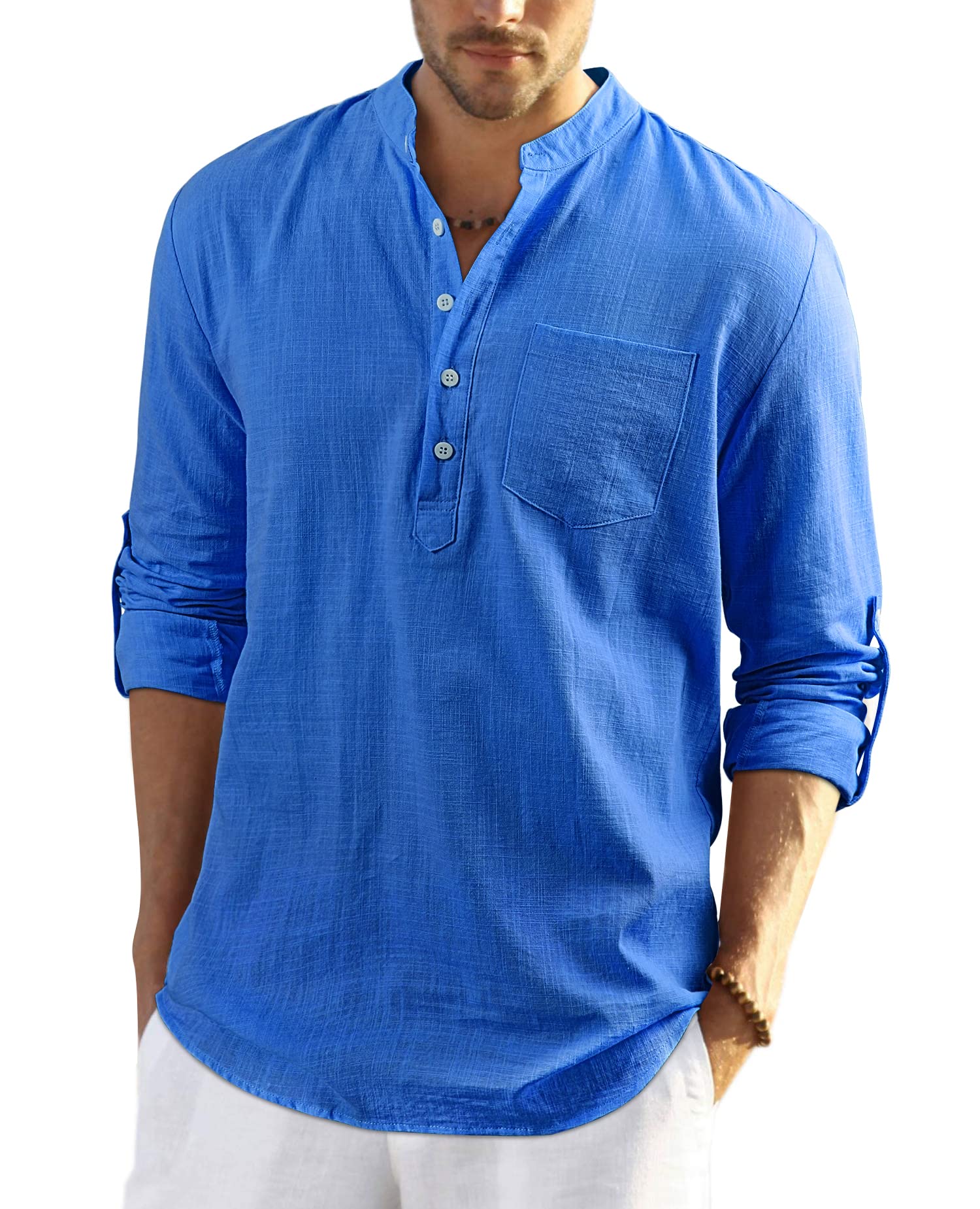 Enlision Mens Casual Cotton Linen Shirt Long Sleeve Button Down Summer Lightweig