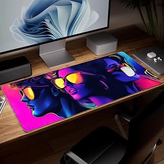 Leather desk mouse pad with woman, colorful artistic mouse pad, large computer keyboard, gaming mouse pad, desk protection and cover, mouse mat