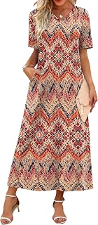 WIHOLL Women's Maxi Dresses V Neck Vacation Beach Sundresses Floral Travel Summer Dress
