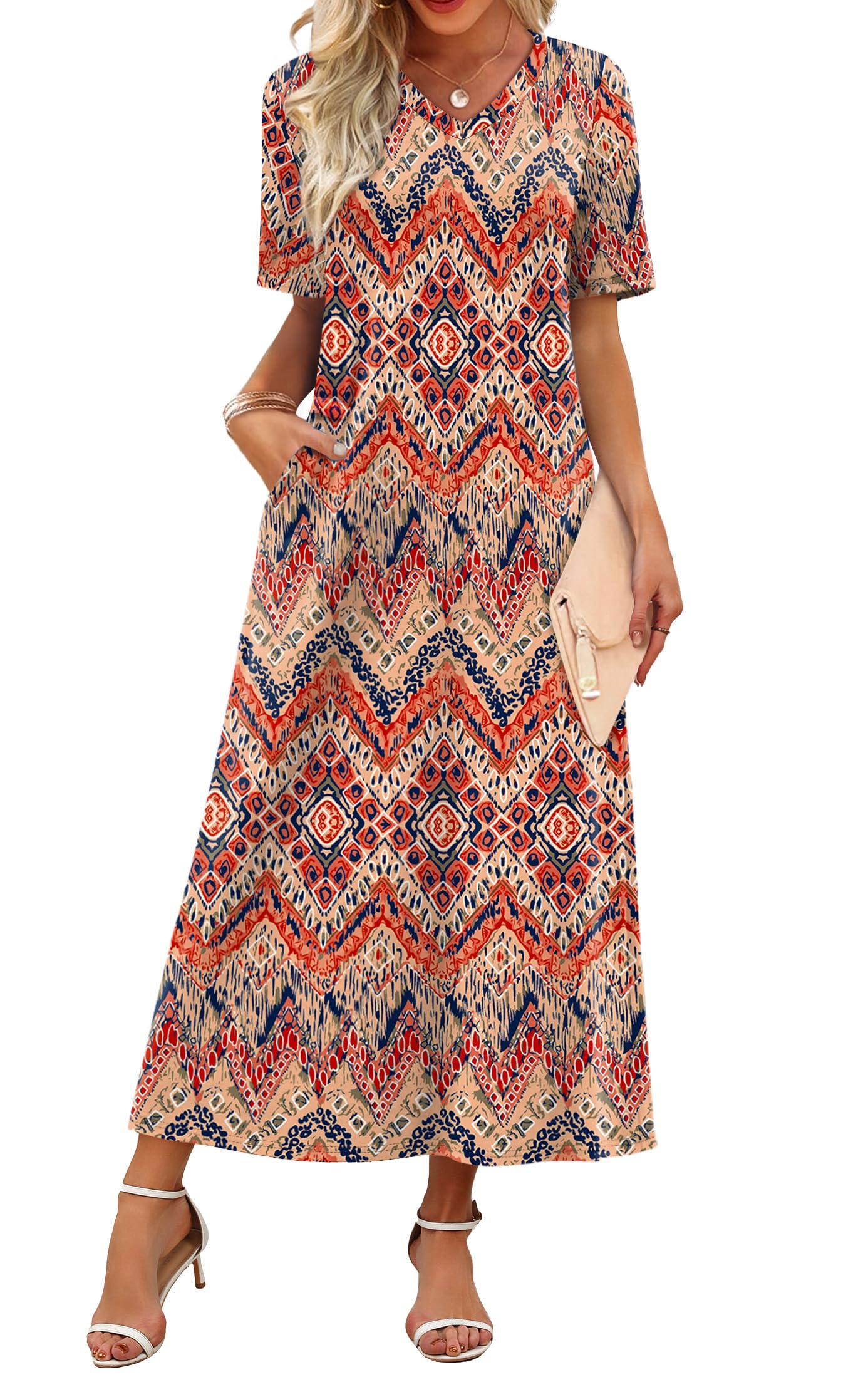 WIHOLL Women's Maxi Dresses V Neck Vacation Beach Sundresses Floral Travel Summe