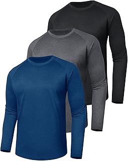 BOOJO 3 Pack Long Sleeve Shirts for Men Quick Dry Sun Protection UV Outdoor | Full Sleeve Tshirts Moisture Wicking UPF T-Shirts Lightweight Cooling Fishing Workout Gym Hiking Traveling Casual Swimming