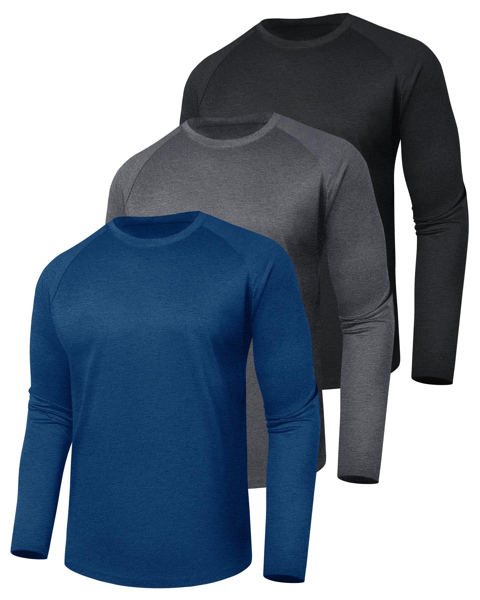 BOOJO 3 Pack Long Sleeve Shirts for Men Quick Dry Sun Protection UV Outdoor | Fu