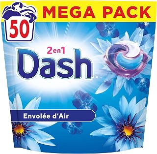 Dash 2-in-1 PODS Laundry Detergent Capsule Flight Air x50 | 50 washes. Flying Air Fragrance. 3 weeks of freshness. With Lenor Fabric Softener. Made in France
