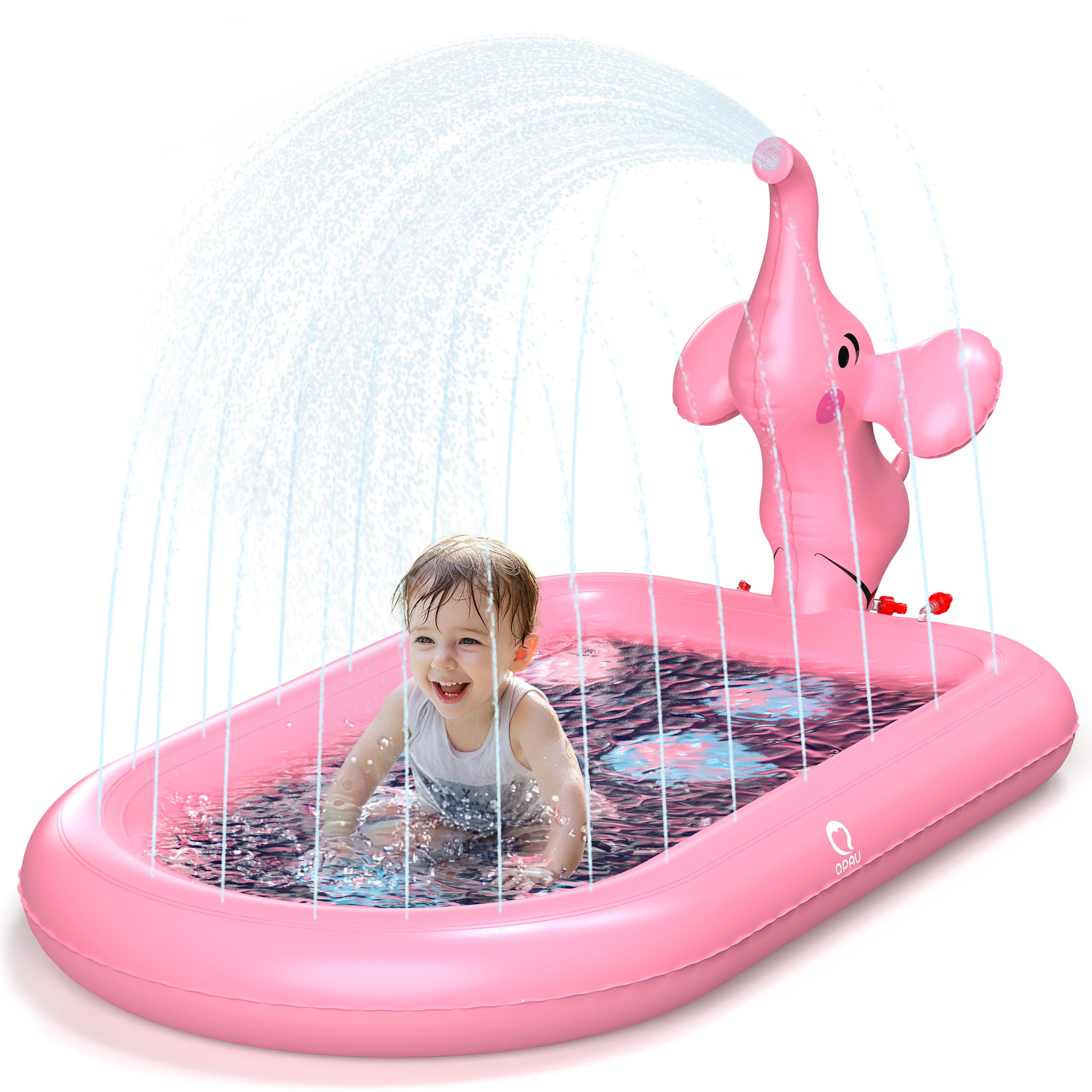 QPAU Splash Pads for Toddlers 1-3, Pink Elephant Toy | Inflatable Sprinkler Pool